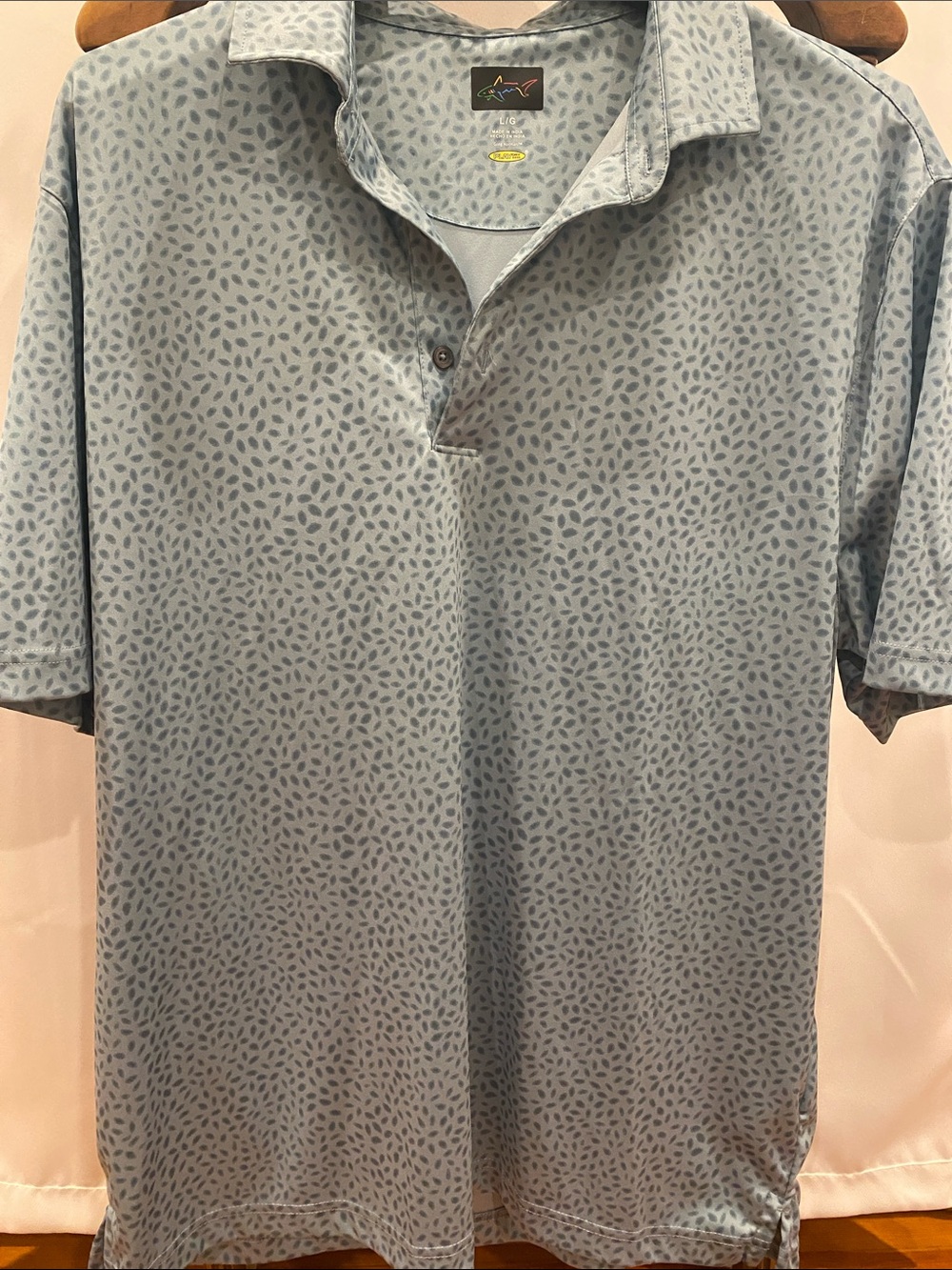 Greg Norman Collection Light Blue Leaf-Print Polo